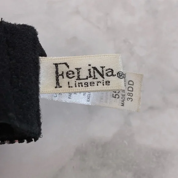 FELINA Size 38DD Underwire Black Bra with Floral Embroidery - Picture 6 of 8